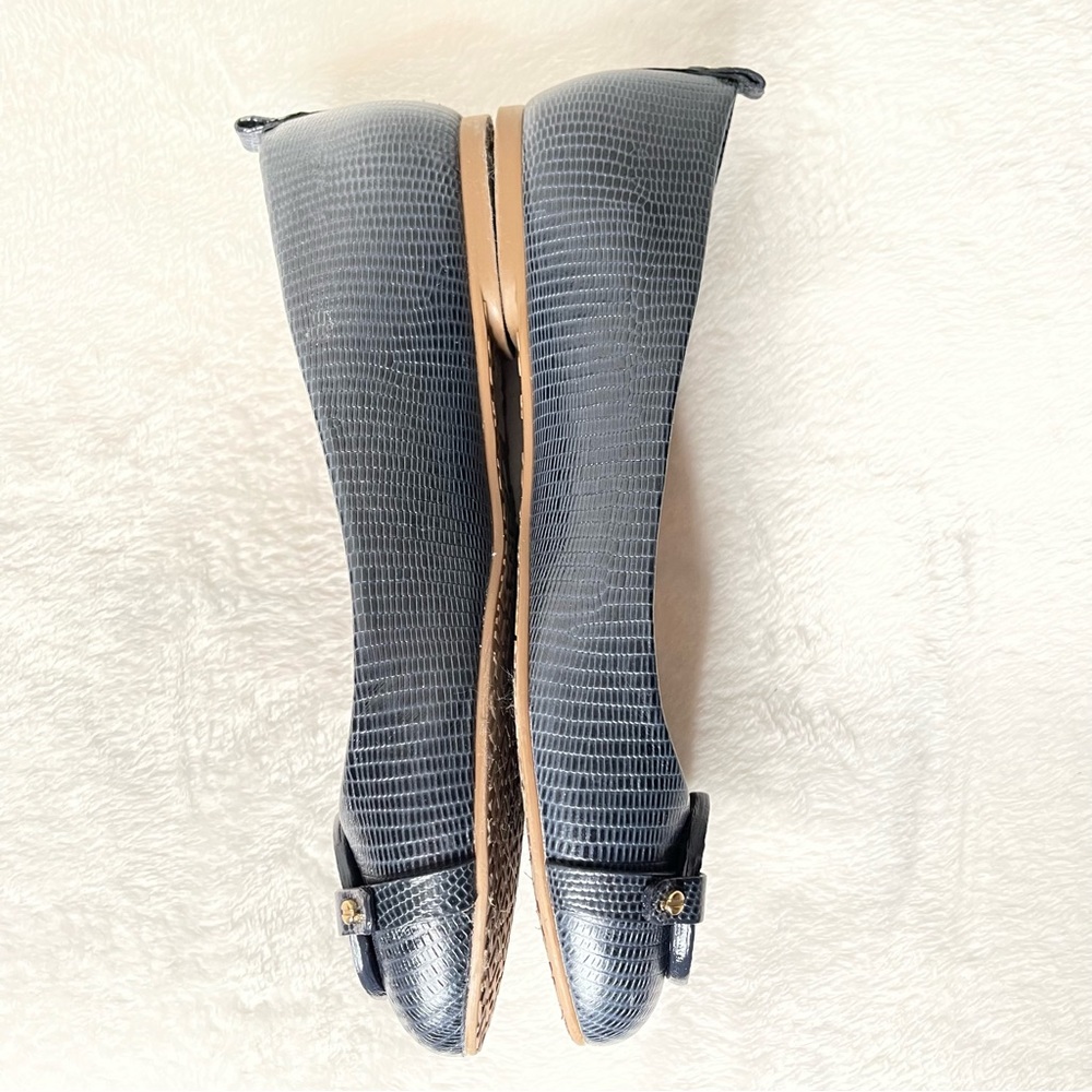 Tory Burch Navy Blue Mini Miller Flat - Matte Micro Tejus Print Size 9 - Picture 7 of 11